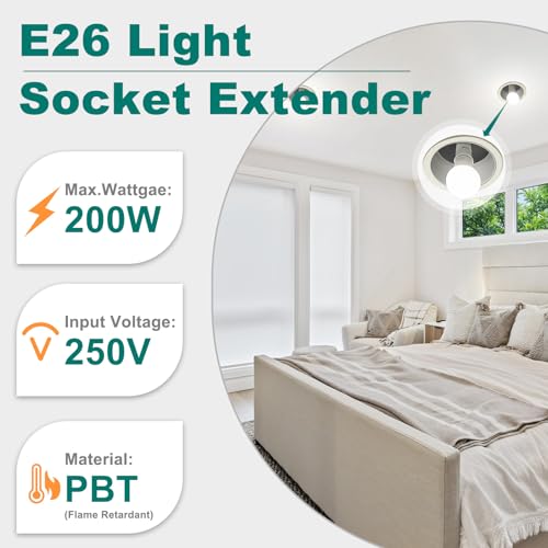 DiCUNO 2 Pack E26 Socket Extenders, 1.97 Inch Light Bulb Extension, Recessed Fixture Compatible
