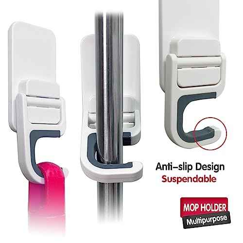 3Pack Broom and Mop Holder Wall Mount, Grippers No Drilling Self Adhesive, Anti-Slip Mop Handle Hanger Dustpan House hold Cleaning Organizer Rack Wall Mounted Utility Rack