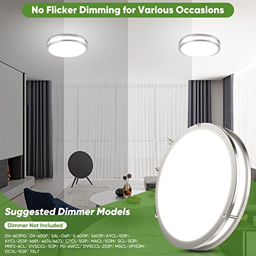 TOBUSA Brushed Nickel 13-inch LED Ceiling Light, 5CCT Dimmable Flush Mount Fixture, 36W 3600lm