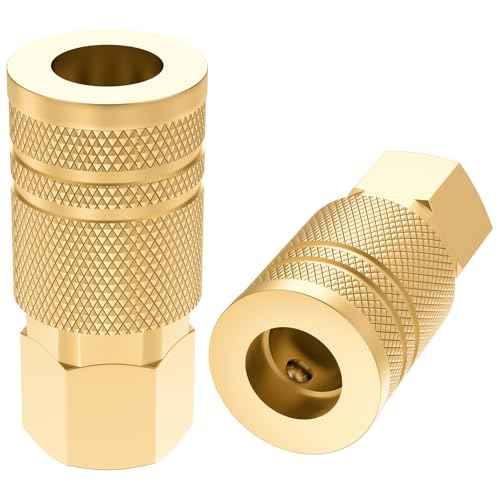 1/4 Inch Brass Female Industrial Coupler, 1/4'' NPT Air Hose Fittings, Quick Connector Air Coupler for Auto Shop, 2 Pack