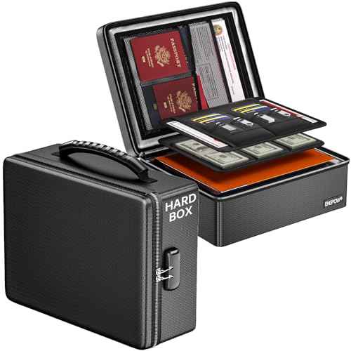 ENGPOW Fireproof Document Box with Lock, Fireproof Water Resistant Heat Insulated Safe Box Hard Case with Fireproof Zipper, Portable Home Office Travel File Organizer for Important Documents and More