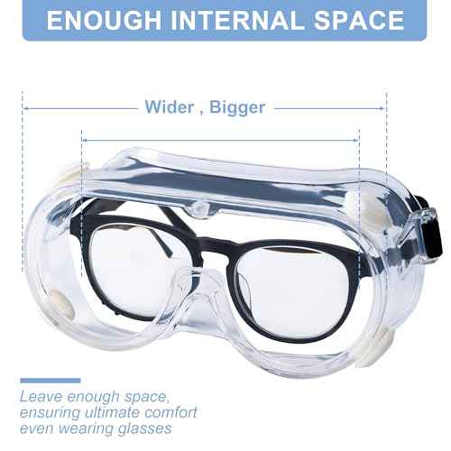 2-Pack Safety Goggles, Anti-Fog Lab Goggles, Over Glasses Safety Glasses for Chemistry Lab, Mowing, Woodworking, Painting, Construction, Industrial Use