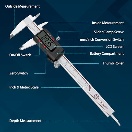 Housolution Digital Caliper 6 Inch, Inch/MM, 4 Measuring Ways,