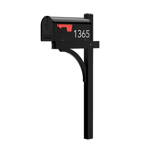 The Glenbrook Aluminum Mailbox Post - Complete System with Steel Mailbox and Aluminum Post Included (All Black)
