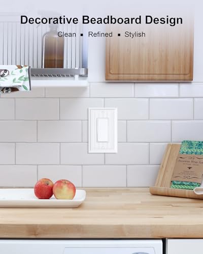 Pure White 2-Pack Beadboard Bamboo Wall Plate Cover - Decorator Wall Plates