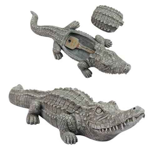 Hide A Key Outside Crocodile Statue Key Hider, Animal Spare Key Hider Hidden Key Holder Small Alligator Statue for Garden Outdoor Indoor or Yard
