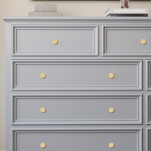 6 Pack 1 Inch Solid Brass Cabinet Knobs - Gold Brushed Finish Drawer Pulls