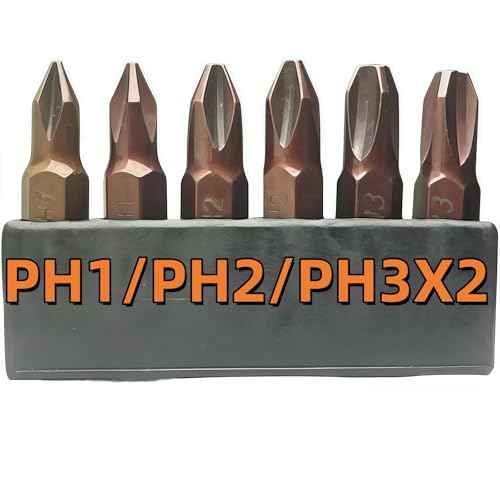 6-Pack25mm Jis Screwdriver Bit Set,Jis Phillips,With Magnetic Tip S2alloysteel Material,Vesselsuitable,Electric Drill Drills, Motorcycles, Cars, And Bicycle (PH1,PH2,PH3X2)
