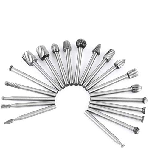Tungsten Carbide HSS Rotary Burr Set - APlus 20pcs Wood Carving Drill Bits Set with 3mm 1/8 inch Shank for DIY Woodworking, Carving, Engraving, Drilling
