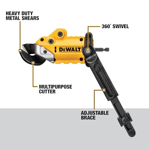 DEWALT Metal Shear/Cutter Drill Attachment - Impact Ready, 360° Pivot, Cuts 18GA - Variation 1