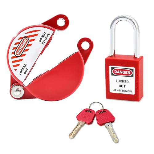 Gate Valve Lockout and Safety Padlock,Red Hose Bib Lock for 1 to 2-1/2 in Dia Outdoor Faucet Knob/Water Spigot/Propane Tank Valve Handles