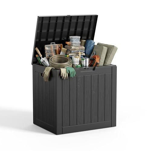 DRATO 35-Gallon Waterproof Outdoor Storage Box Resin Deck Storage Bin Black