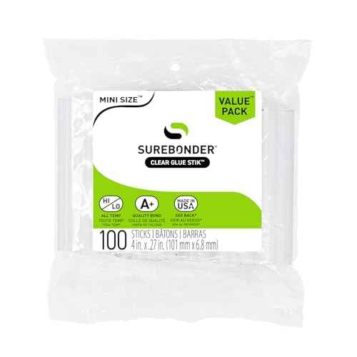 Surebonder DT-100 Mini Size Hot Glue Sticks for Mini Glue Guns 0.27 in. Diameter, 4 in. Length - All Purpose, All Temperature - Great for DIY, Arts, and Crafting - 100 Pack, Clear