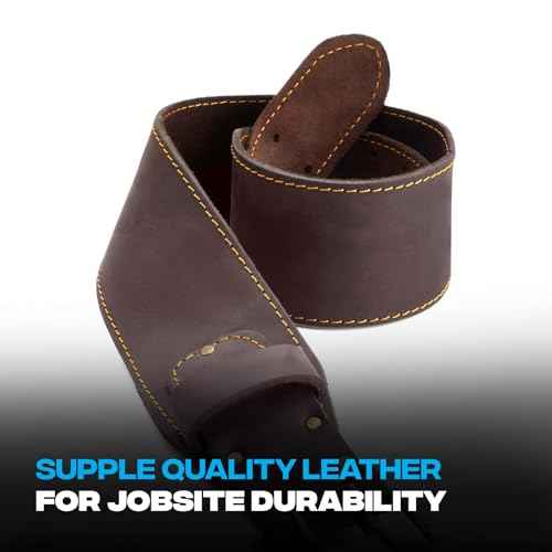 OX Tools 2-inch Wide Full Grain Leather Tool Belt - 2" Wide Oil Tanned Double Stitched Construction Belt with Rivets for Waist Size 35" to 46" Carpenter Tool Belt - OX-P263313