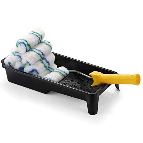Paint Roller Tray Set, 4 inch Paint Roller, Paint Tray,Roller Frame, Small Paint Roller, House Painting Supplies, Paint Roller Covers,Roller Naps (12 Piece)