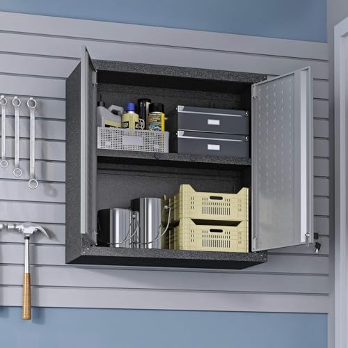Manhattan Comfort Fortress Floating Garage Storage Cabinet Black/Grey with Adjustable Shelves and Lock