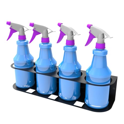 JINGCHENGMEI 4 Spray Bottles Holder, Steel Wall Mount Storage Organizer for All-Purpose at Garage and Home (SBH-4B1Pc)