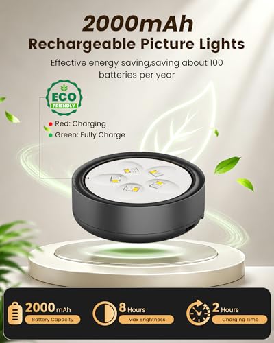 Black 3 Pack Rechargeable Magnetic LED Picture Lights with Remote – Art Frame & Wall Decor