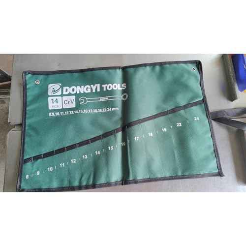 2 Pack Wrench Roll Up Pouch Wrench Set Roll Organizer 14 Pocket Slot Canvas Tool Bag Rolling Pouches for Ratcheting Wrench Set Combination Wrench Sets 8mm to 24mm Metric Wrenches Set