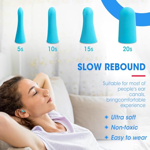 AZEN 100 Pairs Lake Blue Foam Ear Plugs NRR 32dB Sleeping Noise Cancelling