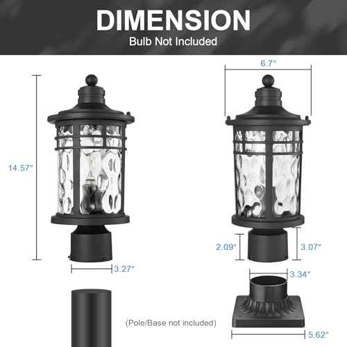 Darkaway Outdoor Post Lights Lamp Posts Outdoor Lighting, Aluminum Post Lights Outdoor Light Fixtures with Water Ripple Glass, Pole Light for Outside Patio Yard Garden