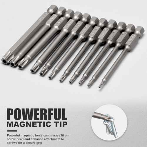 Torx Head Bit Set 02, 11-Piece 1/4 Inch Hex Shank T6 T7 T8 T9 T10 T15 T20 T25 T27 T30 T40 S2 Steel Torx Head Screwdriver Drill Set