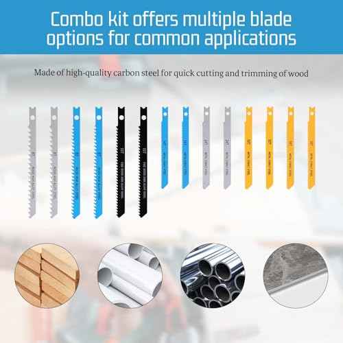 14PCS Universal Jig Saw Blade Set for Wood U-Shank Jig Saw Blade Set Assortment for Wood Plastic and Metal Cutting Jigsaw Blades Fit Vast Majority U Shank Jigsaws, 6T 8T 10T 14T 18T 24T 32T