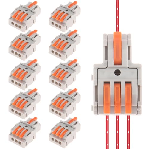 DIANN 10pcs 1 in 3 Out Lever Wire Connectors - Quick Electrical Splices 28-12 AWG
