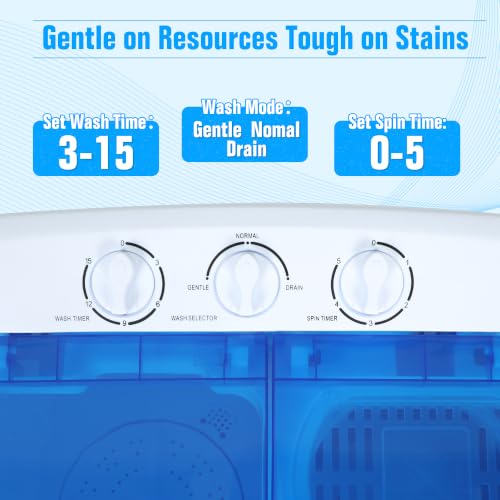 Omelaza Portable Twin Tub Washing Machine with Spin Dryer - Blue, 25.3 lbs Capacity