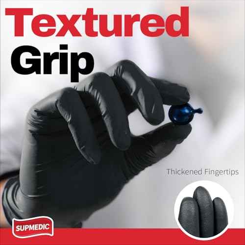 Disposable Nitrile Gloves, 5Mil Chemical Resistant Powder-Free Latex-Free Glove Exam Cook Tattoo, Black Blue 100Pcs