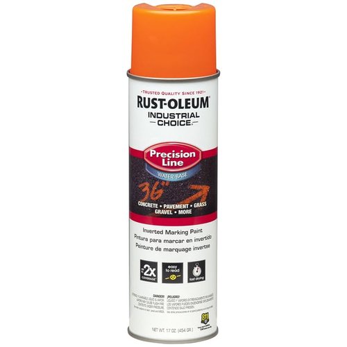 Rust-Oleum 203036-12PK Industrial Choice Inverted Water-Based Marking Spray Paint, 17 Oz, Fluorescent Orange, 12 Pack