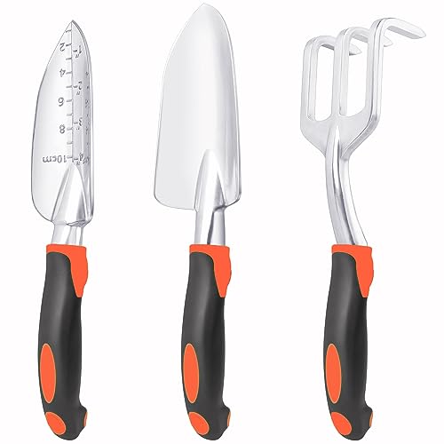 MECHEER Orange Heavy Duty Garden Tools Set - Shovel, Transplant Trowel & Rake