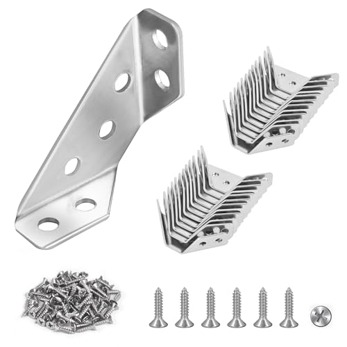 PlusRoc 12-Pack Stainless Steel Corner Brackets for Wood Furniture Support