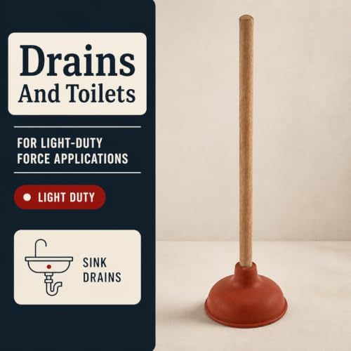 Light Duty 6-Inch Rubber Cup Plunger with Wooden Handle for Drain Unclogging