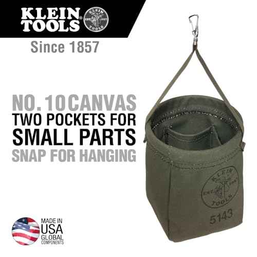 Klein Tools 5143 Canvas Tapered-Bottom Bag with Two Interior Pockets and a Snap Clip, Made of No. 10 Canvas