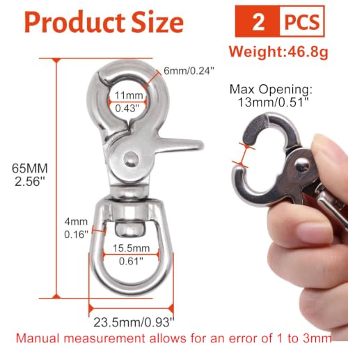 BENLIUDH 2 pcs Silver Stainless Steel 2.56" Trigger Snaps Swivel Hooks