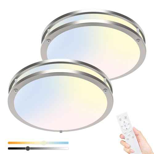 hepside 2Pack Flush Mount LED Ceiling Light with Remote, Dimmable& 3000K-6500K Adjustable Ceiling Light Fixture, Timer, Night Light, 13 inch Brushed Nickel Ceiling Lamps for Kitchen Bathroom Bedroom
