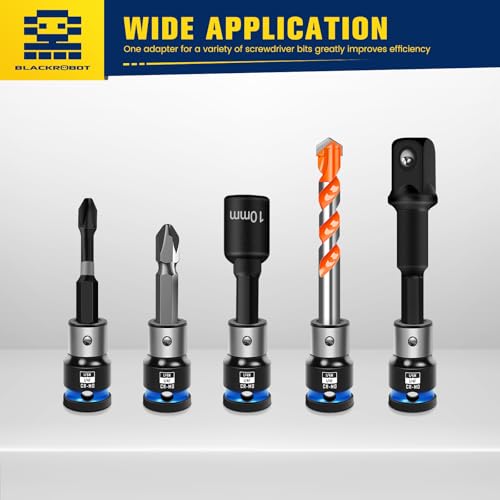 BLACKROBOT 2PCS Impact Bit Holders 1/4 Inch Square Drive to 1/4 Inch Hex Socket Adapter for Impact Wrench