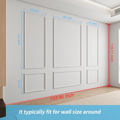 Art3d White Pre-Cut Wall Molding Set - Ready-to-Assemble Decorative Panels, 3 Top & 3 Bottom, Style 1