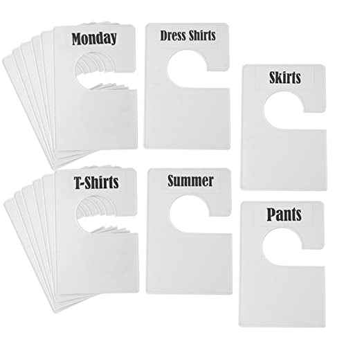 32 Pack White Clothing Rack Size Dividers Plus 150 Labels (1 Inch) and 40 Large Blank Labels, Large Rectangular Clothing Closet Dividers (Pearl White)
