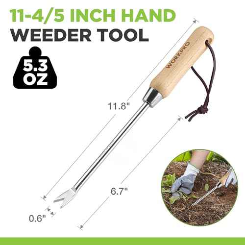 WORKPRO Dandelion Weeder Puller Tool with Wood Handle, Polished Stainless Steel Garden Weed Remover Tool, Two-Pronged Fork Weeder Tool for Lawn Farmland Transplant Gardening Plant Tool