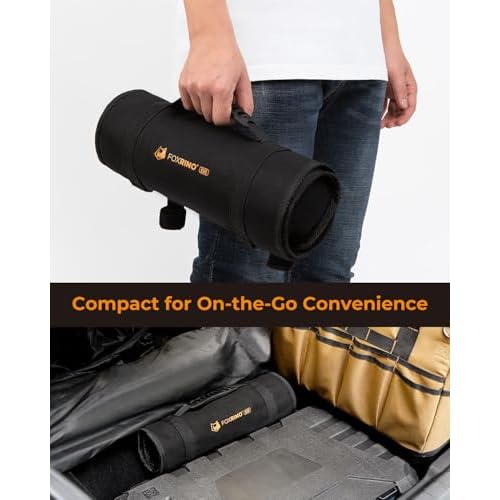 Wrench Roll, Wrench Roll Up Pouch, Gifts for Men Father Dad Mechanic, Heavy Duty Canvas Wrench Organizer Bag (Black, 17+1 SAE)