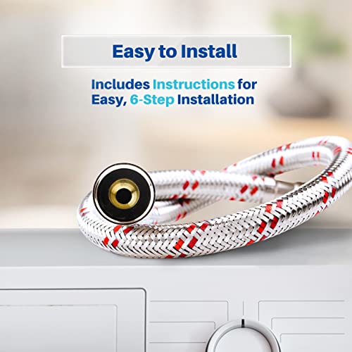 K&J 6ft Stainless Steel Burst-Proof Washing Machine Hoses 2-Pack – Hot & Cold Water Supply