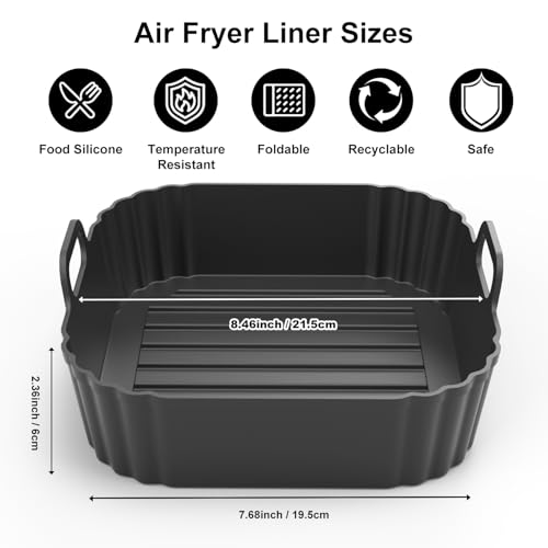 PINTAUR Square Silicone Air Fryer Liners 5-6.5QT Black for Ninja AF141/181