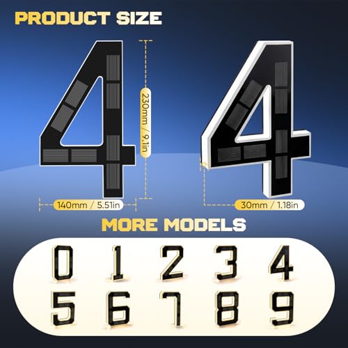 Saker 9 Inch Solar House Numbers - Waterproof Outdoor Address Sign, Lighted for Home (Variation 4)