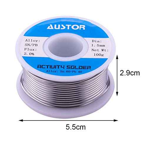 AUSTOR 60-40 Tin Lead Rosin Core Solder Wire for Electrical Soldering (1.5mm, 100g)