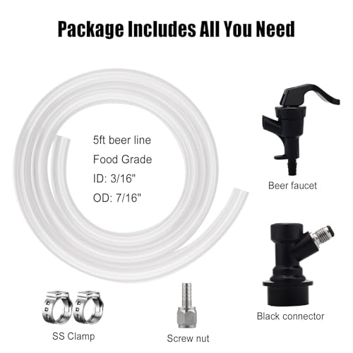 Ferroday 5ft Ball Lock Beer Line Assembly Kit for Corny/Keg Taps - Includes 5 ft Tube & Accessories