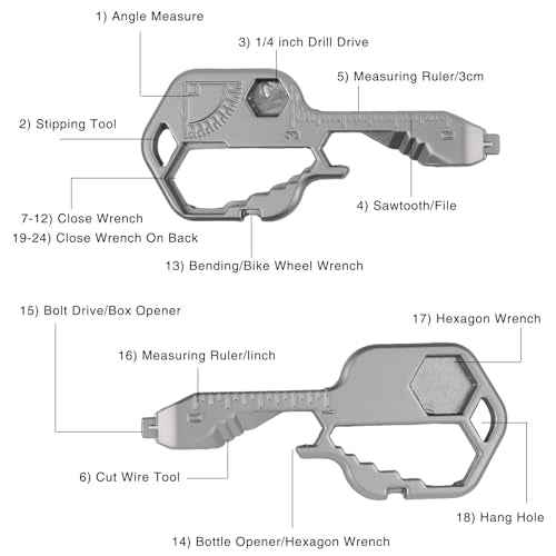 LOGJAM 2 Pcs MultiTool 24 in 1 Multi Tools, Stainless Steel Key Chain with Drill Drive Screwdriver and Bottle Opener Outdoor