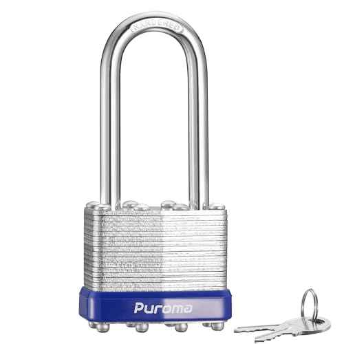 Puroma Lock 1 Pack Padlocks, 2¡± Long Shackle Heavy-Duty Locks with 2 Keys, 40mm Hardened Steel Keyed Alike Padlocks for Sheds, Gates, Fences, Toolbox, Outdoor and Indoor Use£¨Silver£©