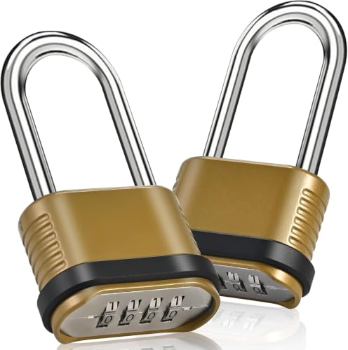 2pcs Heavy Duty Weatherproof Long Shackle Combination Padlocks - Secure & Rust-Resistant